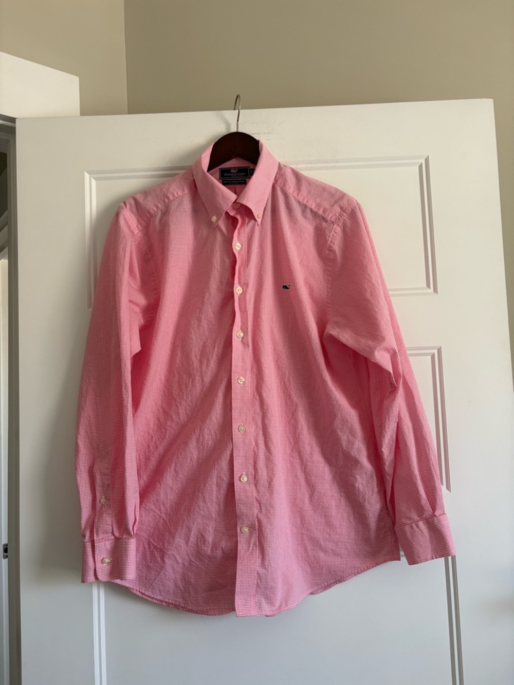 Vineyard Vines Men’s Pink Button-Down Shirt with Whale Logo